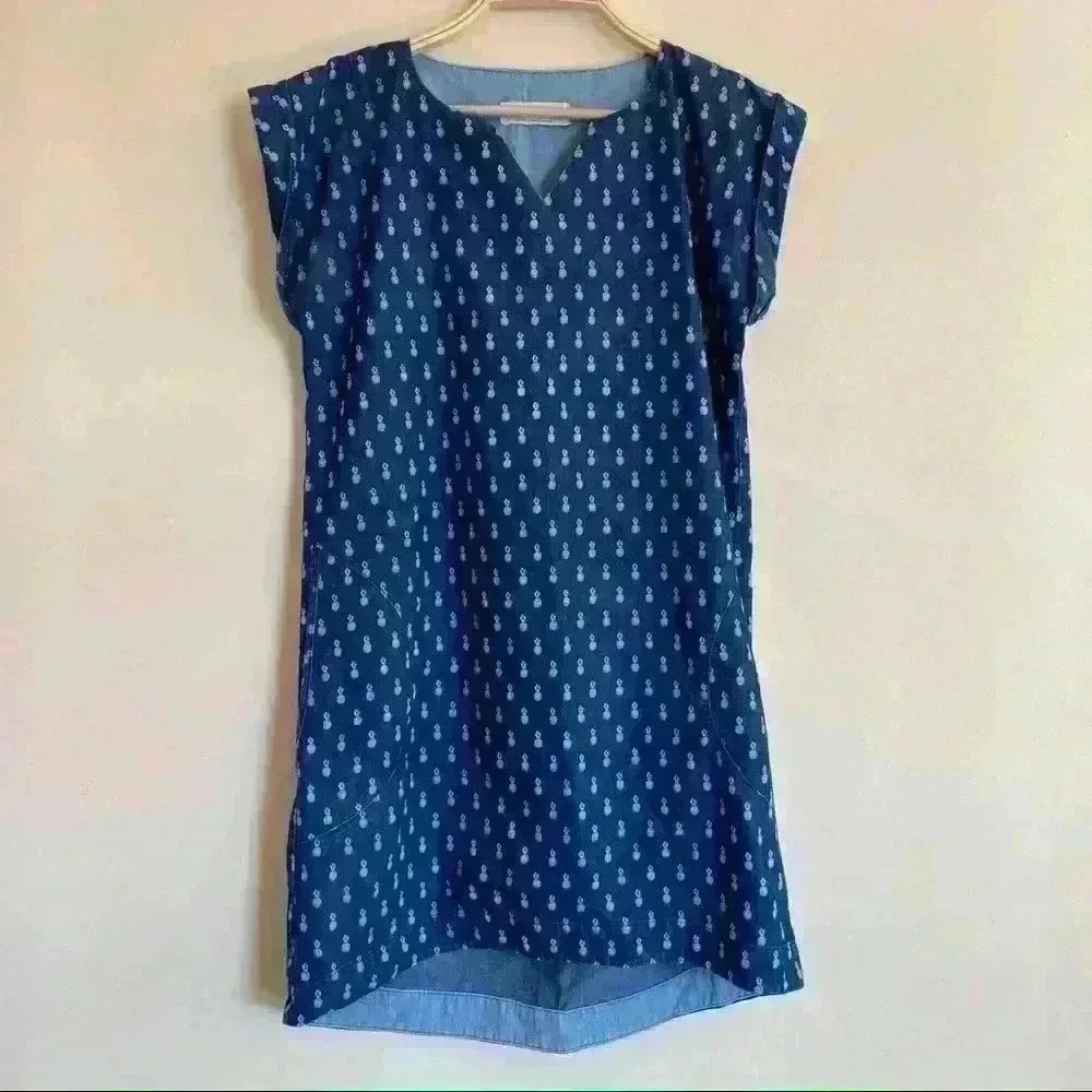 Annie 50 Pineapple Print Shift Dress Blue